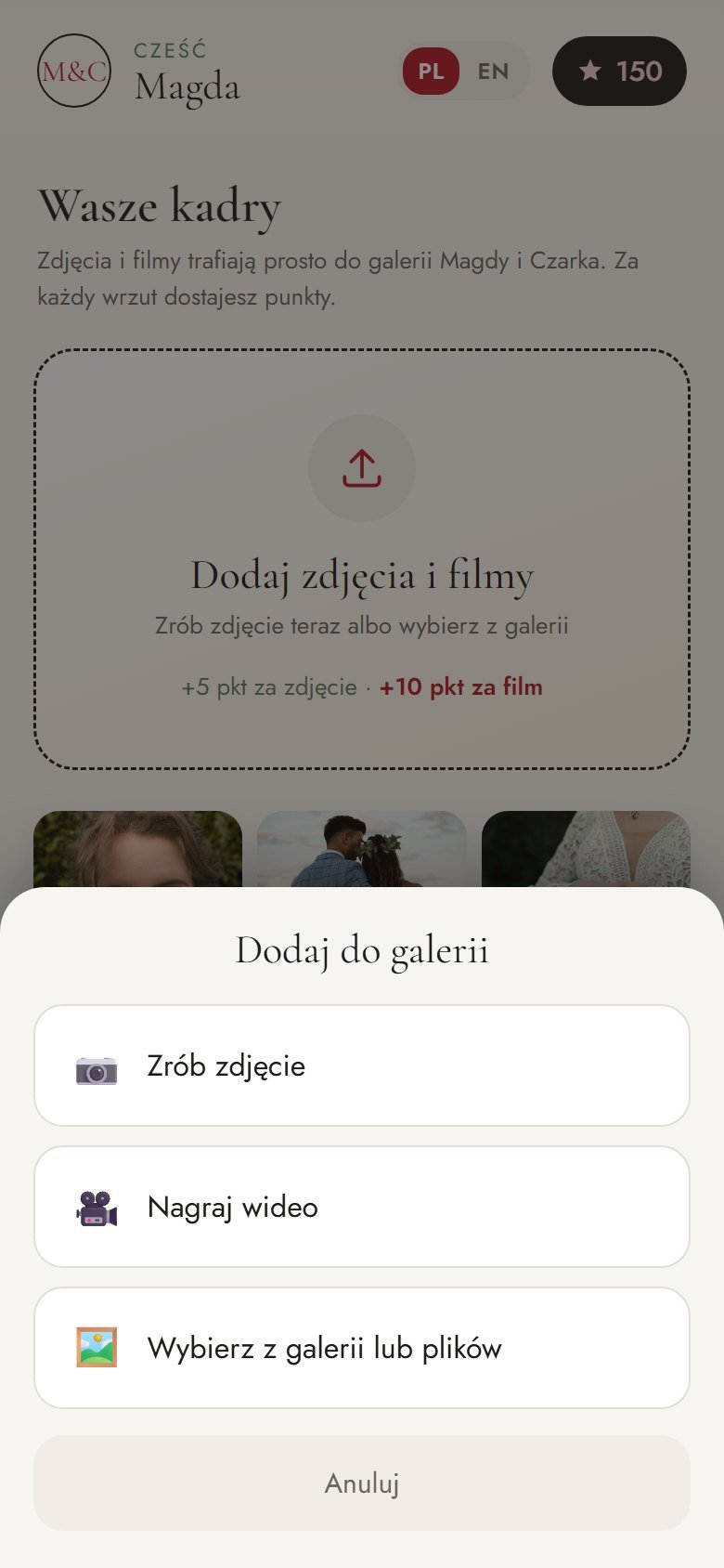 Wybór: zdjęcie, film albo galeria telefonu